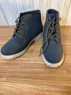 Joe Boxer Black Lace-Up Ankle Boots with Cream Contrast Sole